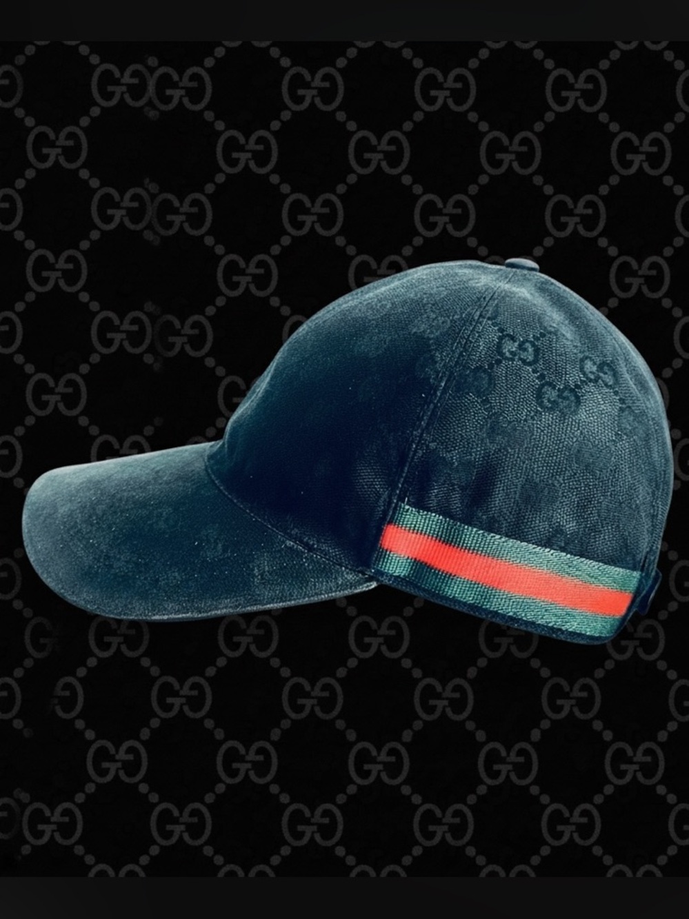 GucciGG Black Canvas Web Accent Baseball Cap with leather trim L Unisex